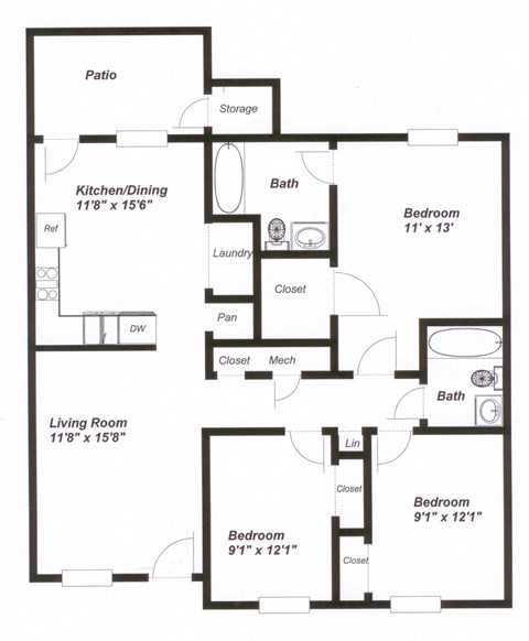 a floor plan of a house with bedrooms and a living room